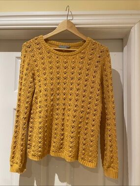Cotton Pointelle-Knit Sweater Mustard Cottagecore Prairies Boho M